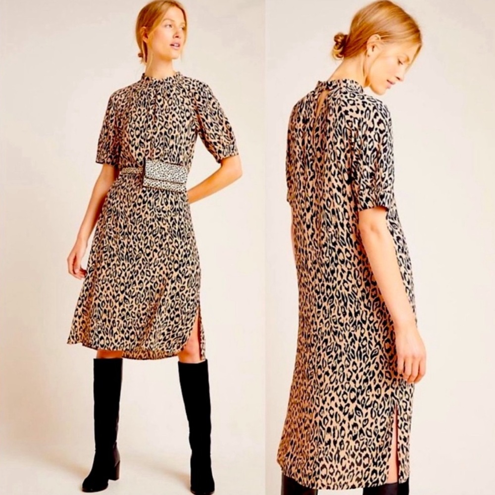 Anthropologie McKenzie Leopard Mock Neck Shift Dress